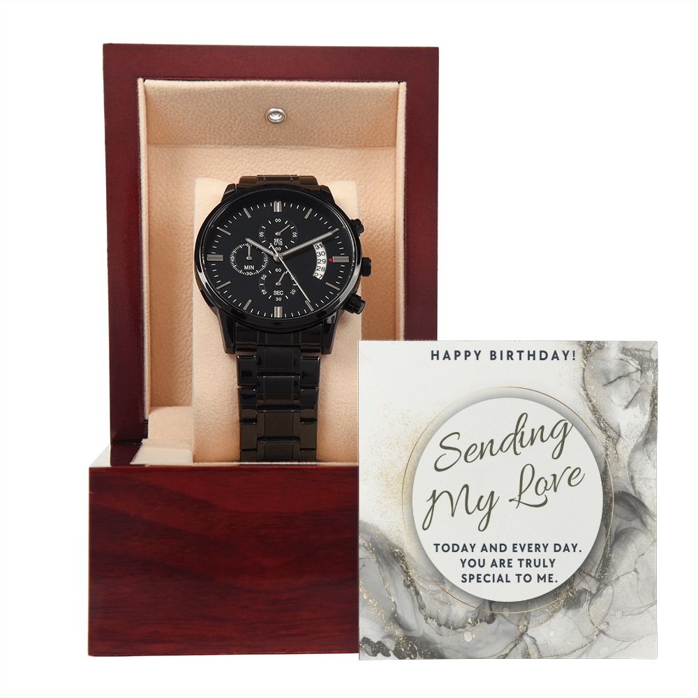 Men's Stainless Steel Blackout Watch with Luxury Copper Dial | Happy Birthday Gift Message Card Gift for Him