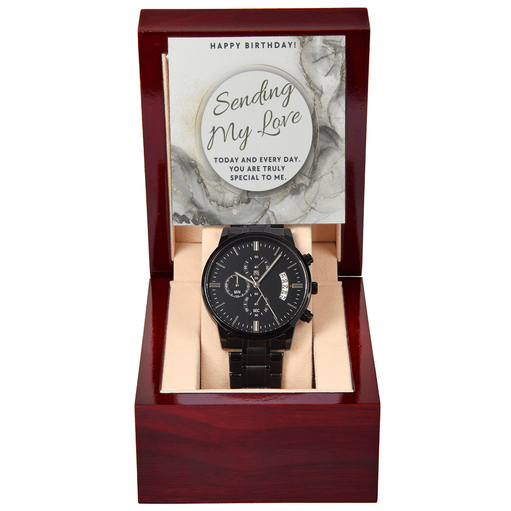 Men's Stainless Steel Blackout Watch with Luxury Copper Dial | Happy Birthday Gift Message Card Gift for Him