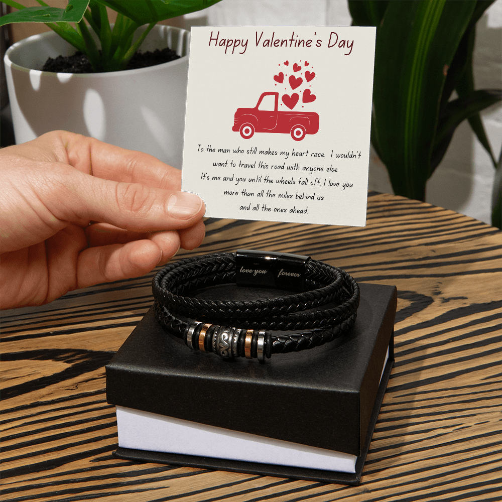 Ride or Die Valentine's Gift for Him | Men's Braided Leather Bracelet | Jewelry Message Card