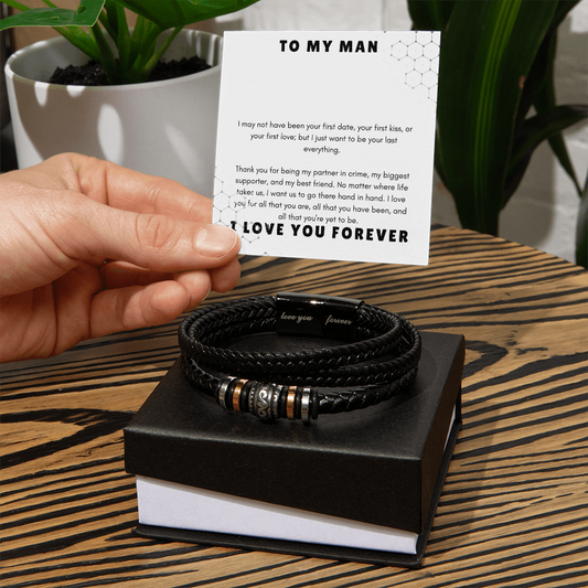 To My Man: "Last Everything" Message Card | Leather Bracelet Appreciation Gift Set by Charm & Dazzle