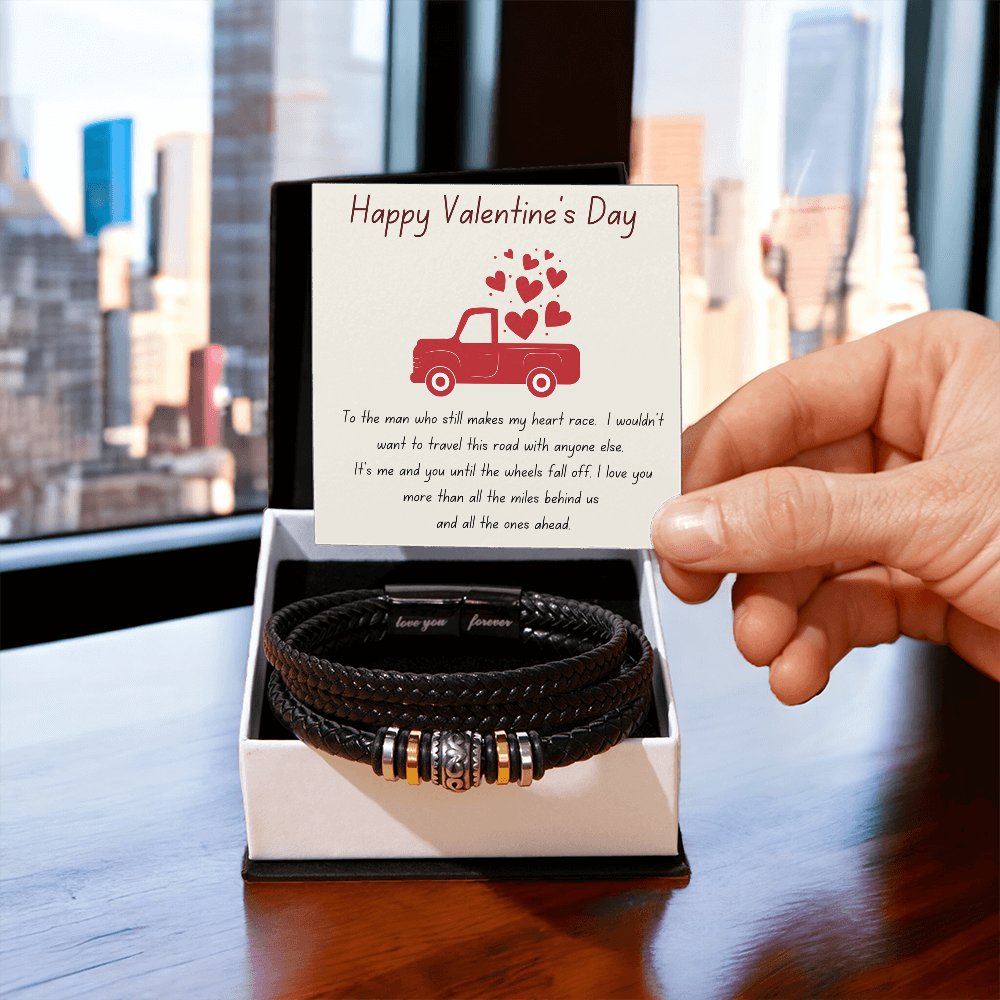 Ride or Die Valentine's Gift for Him | Men's Braided Leather Bracelet | Jewelry Message Card