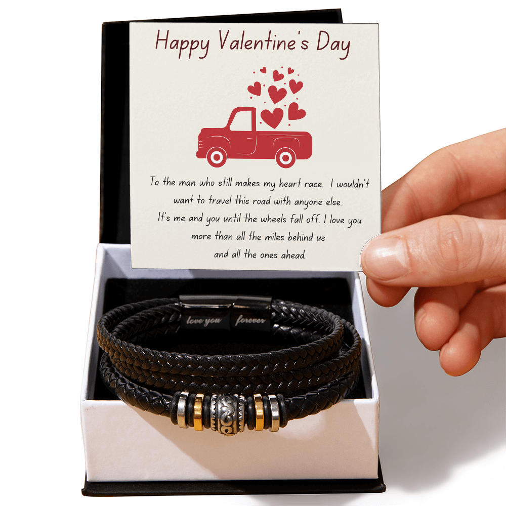 Ride or Die Valentine's Gift for Him | Men's Braided Leather Bracelet | Jewelry Message Card