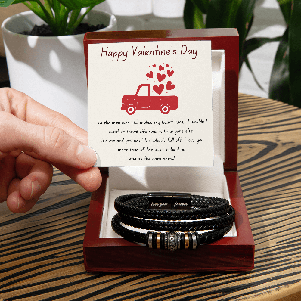 Ride or Die Valentine's Gift for Him | Men's Braided Leather Bracelet | Jewelry Message Card