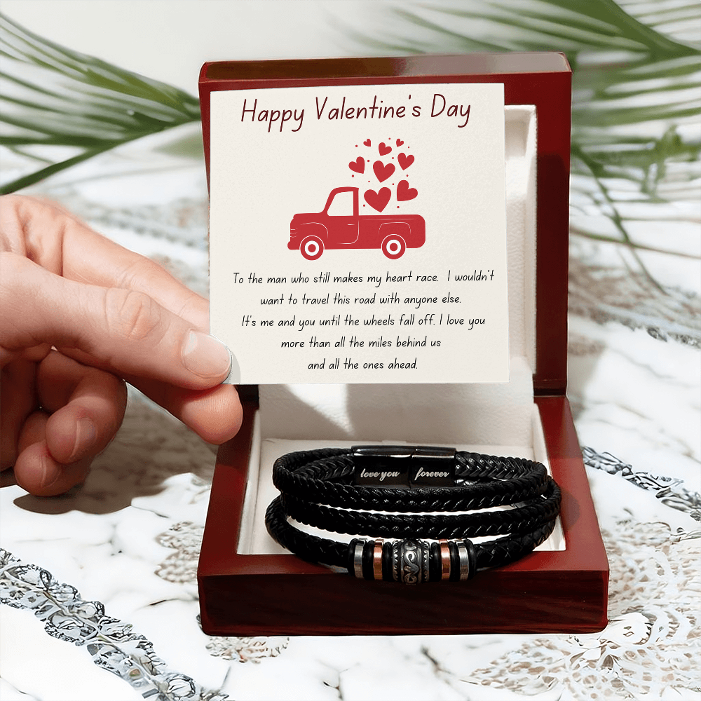 Ride or Die Valentine's Gift for Him | Men's Braided Leather Bracelet | Jewelry Message Card