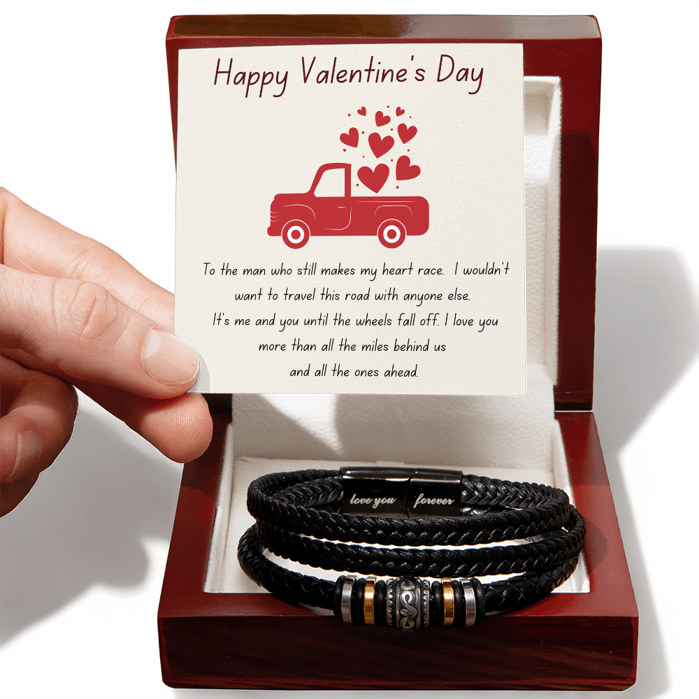 Ride or Die Valentine's Gift for Him | Men's Braided Leather Bracelet | Jewelry Message Card
