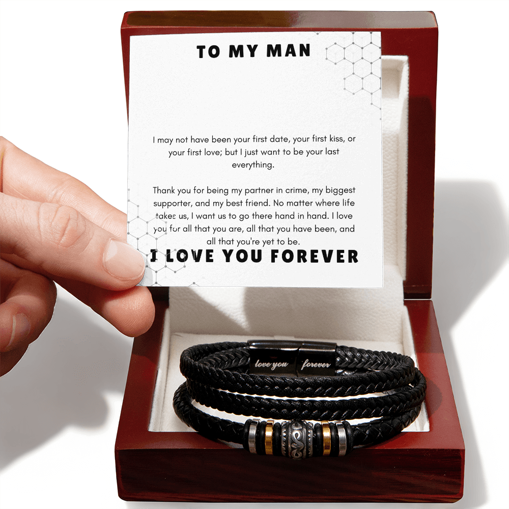 To My Man: "Last Everything" Message Card | Leather Bracelet Appreciation Gift Set by Charm & Dazzle