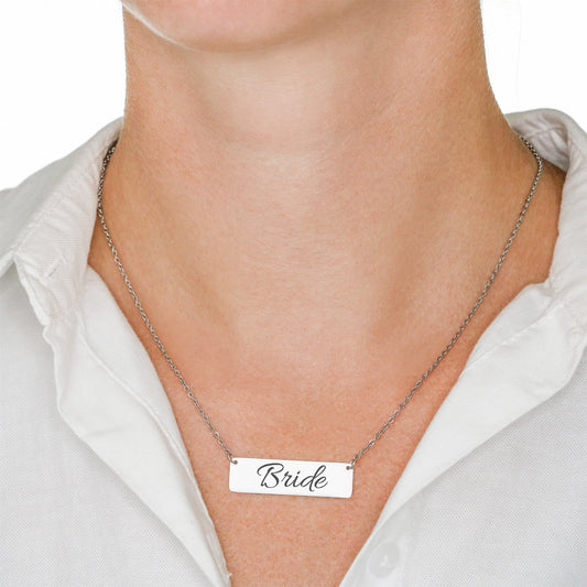 Bride Engraved Horizontal Bar Necklace by Charm & Dazzle