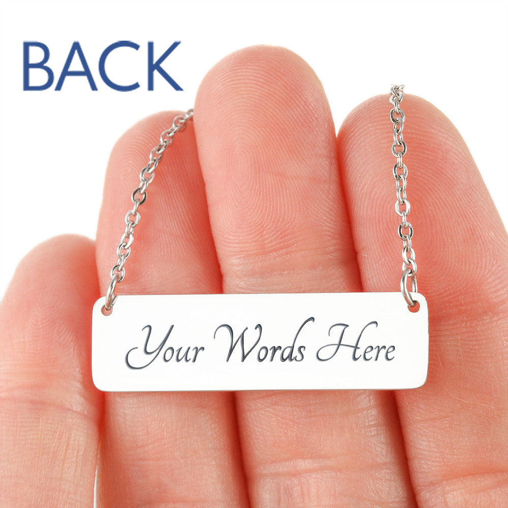 Charm & Dazzle Lucky Girl Vibes Clover Horizontal Engraved Bar Necklace