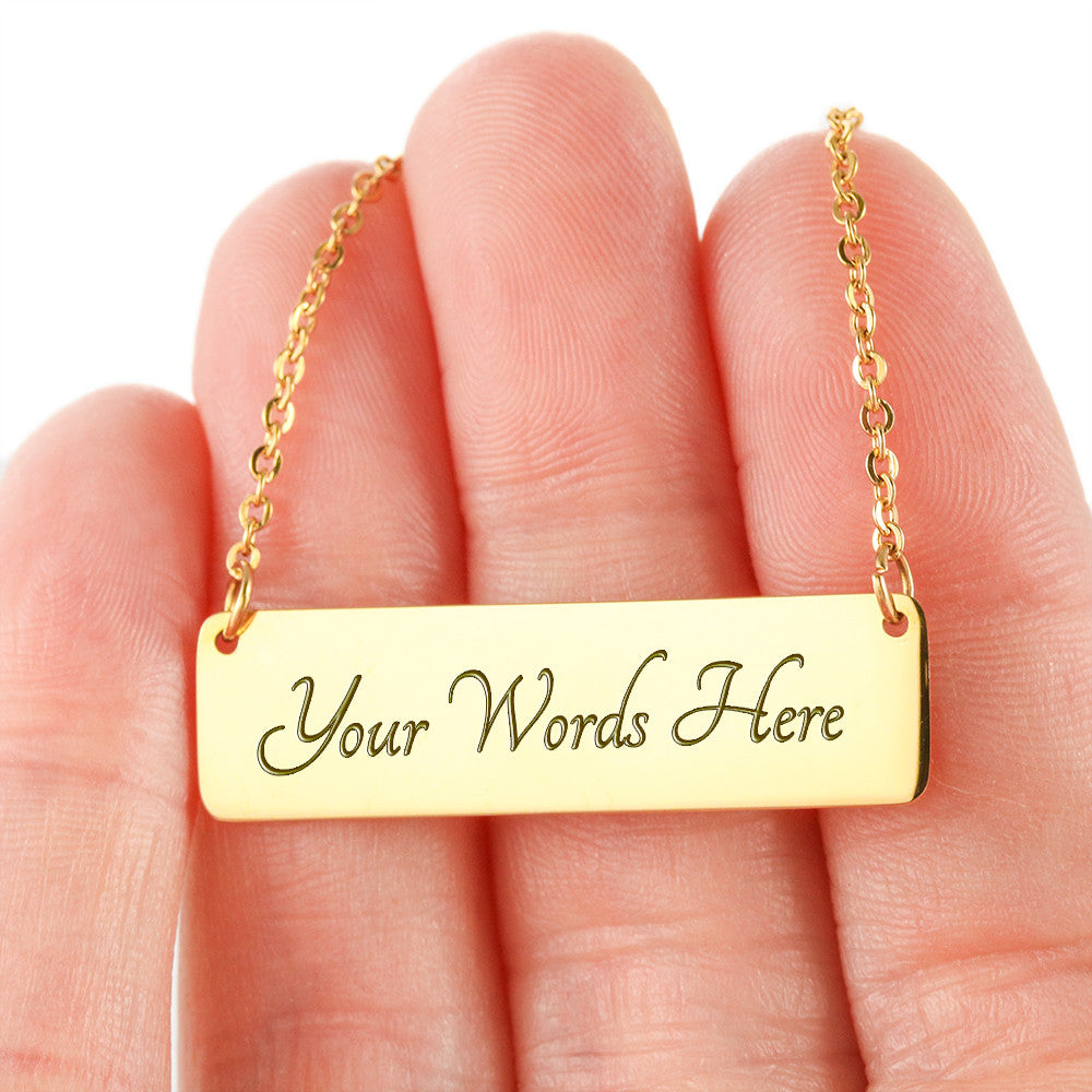 Charm & Dazzle Lucky Girl Vibes Clover Horizontal Engraved Bar Necklace