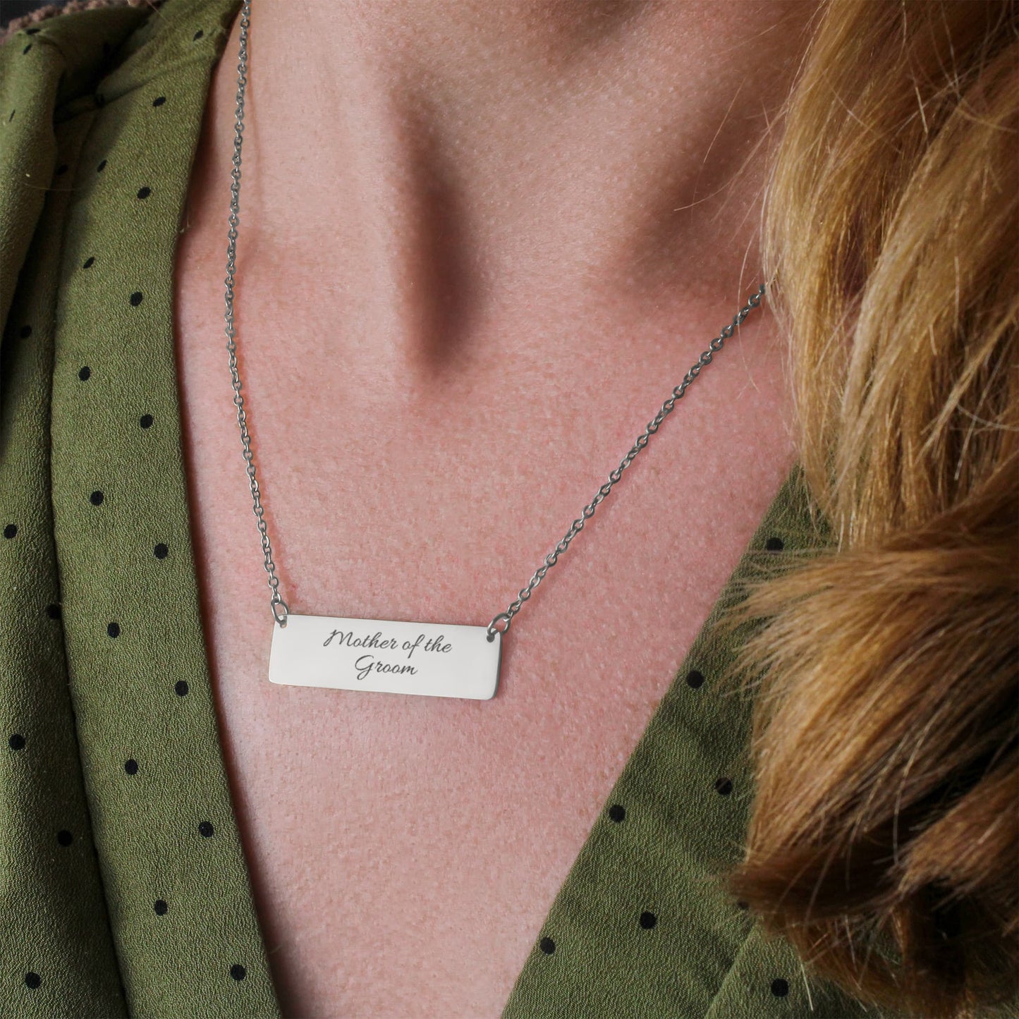 Mother of the Groom Engraved Horizontal Bar Necklace
