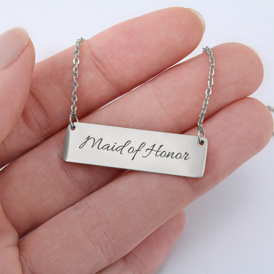 Maid of Honor Engraved Horizontal Bar Necklace