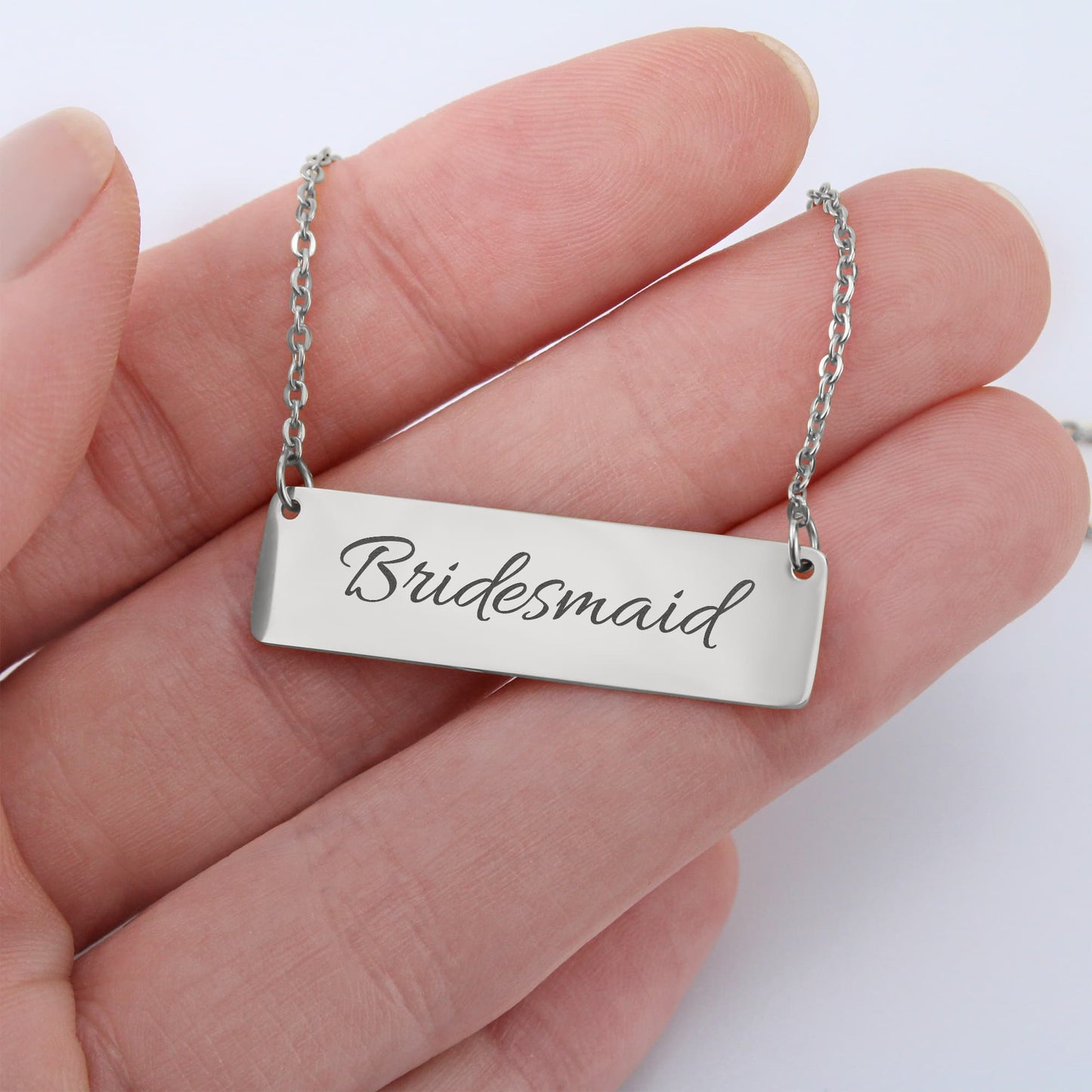 Bridesmaid Engraved Horizontal Bar Necklace by Charm & Dazzle