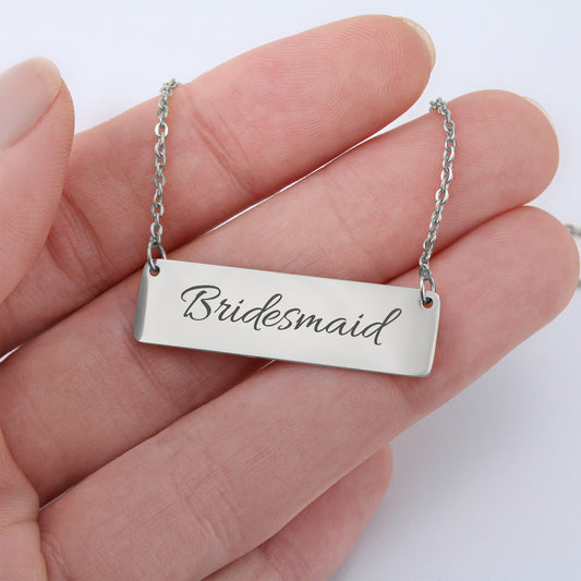 Bridesmaid Engraved Horizontal Bar Necklace by Charm & Dazzle