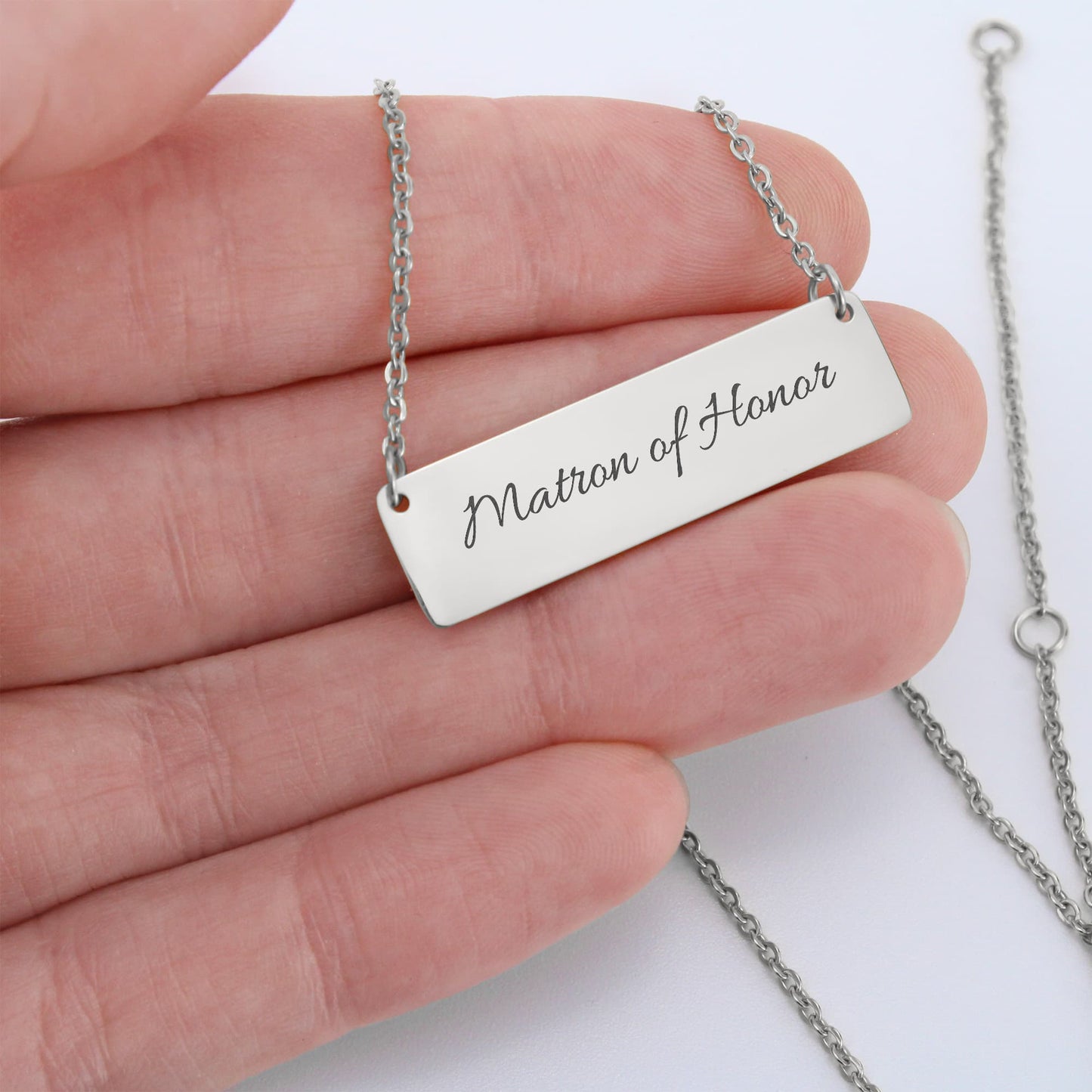 Matron of Honor Engraved Horizontal Bar Necklace