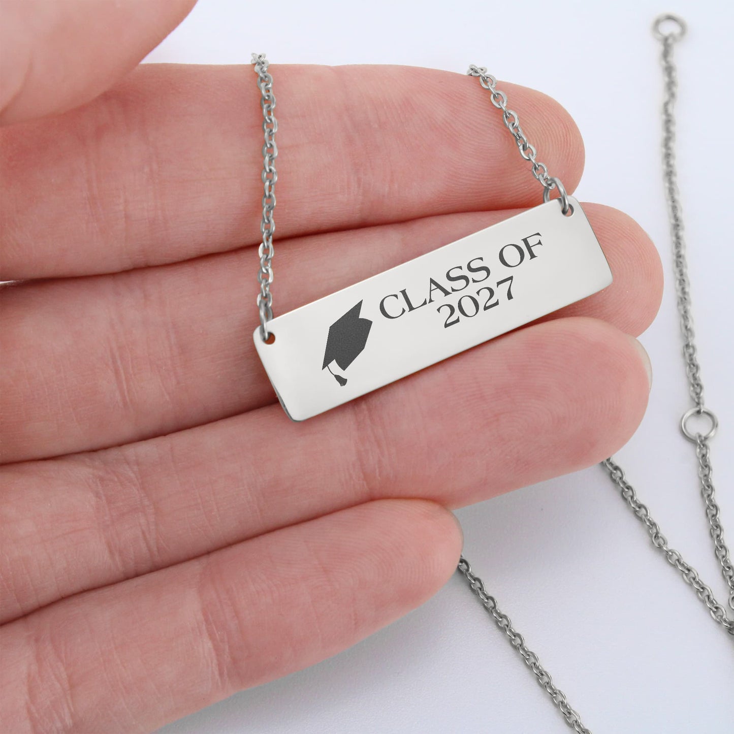Class of 2027 Engraved Horizontal Bar Necklace