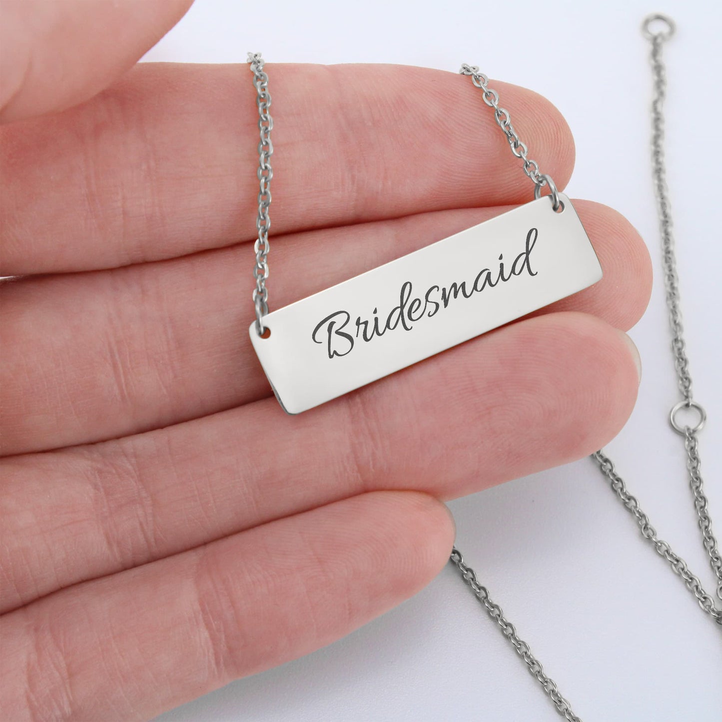 Bridesmaid Engraved Horizontal Bar Necklace by Charm & Dazzle
