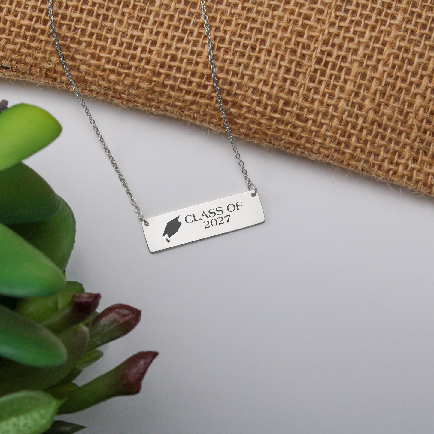 Class of 2027 Engraved Horizontal Bar Necklace