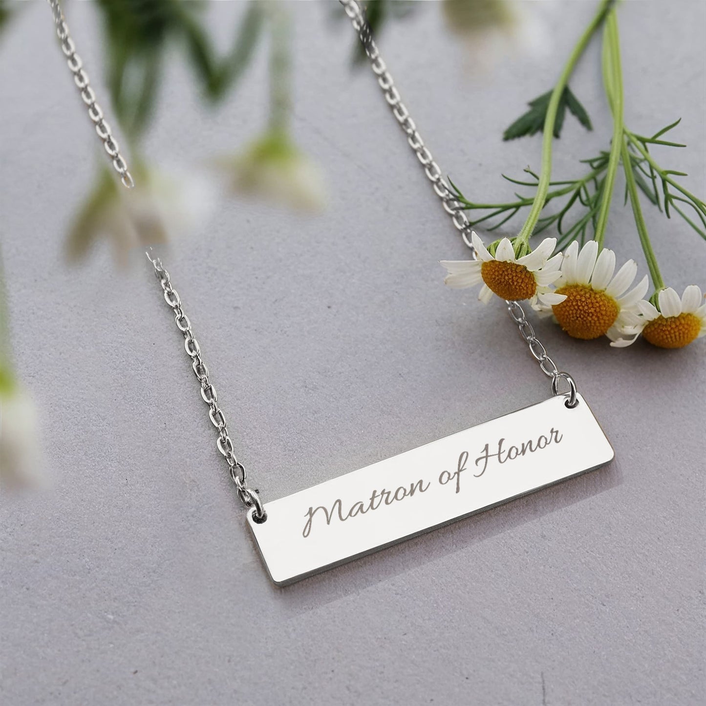 Matron of Honor Engraved Horizontal Bar Necklace