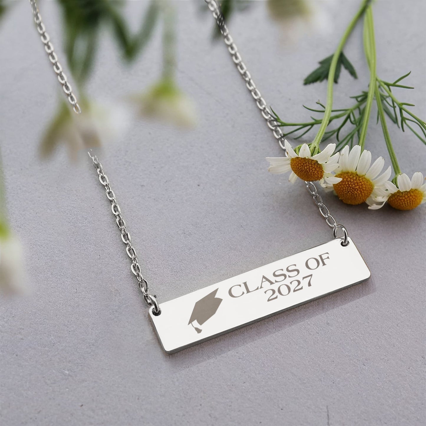 Class of 2027 Engraved Horizontal Bar Necklace