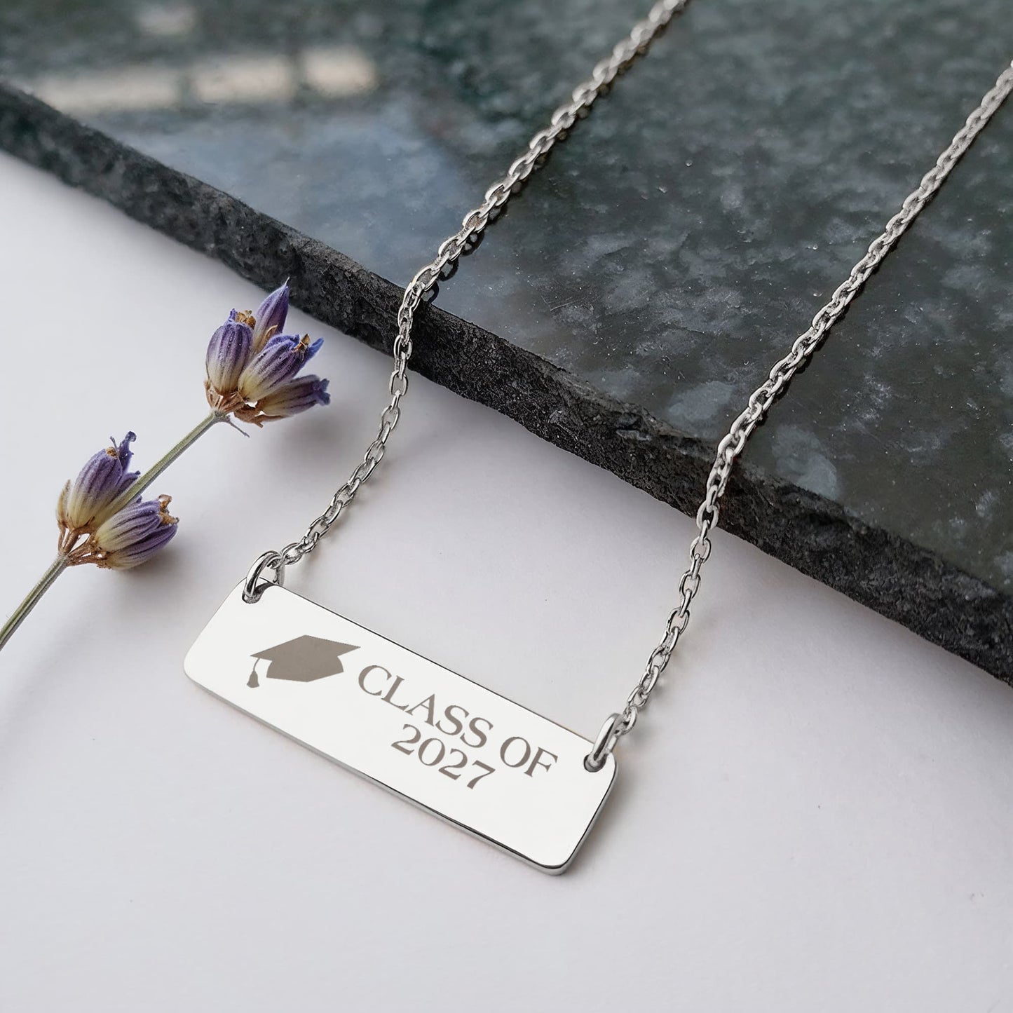 Class of 2027 Engraved Horizontal Bar Necklace