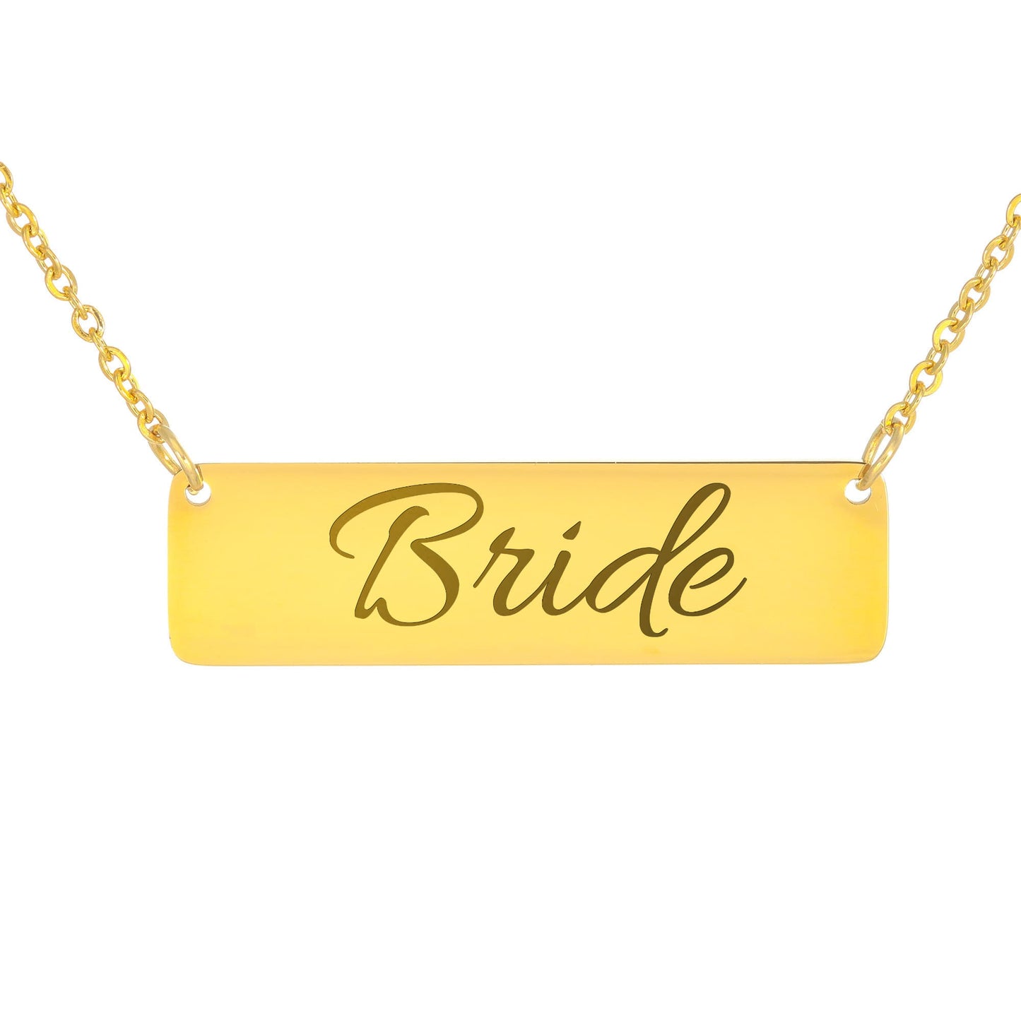 Bride Engraved Horizontal Bar Necklace by Charm & Dazzle