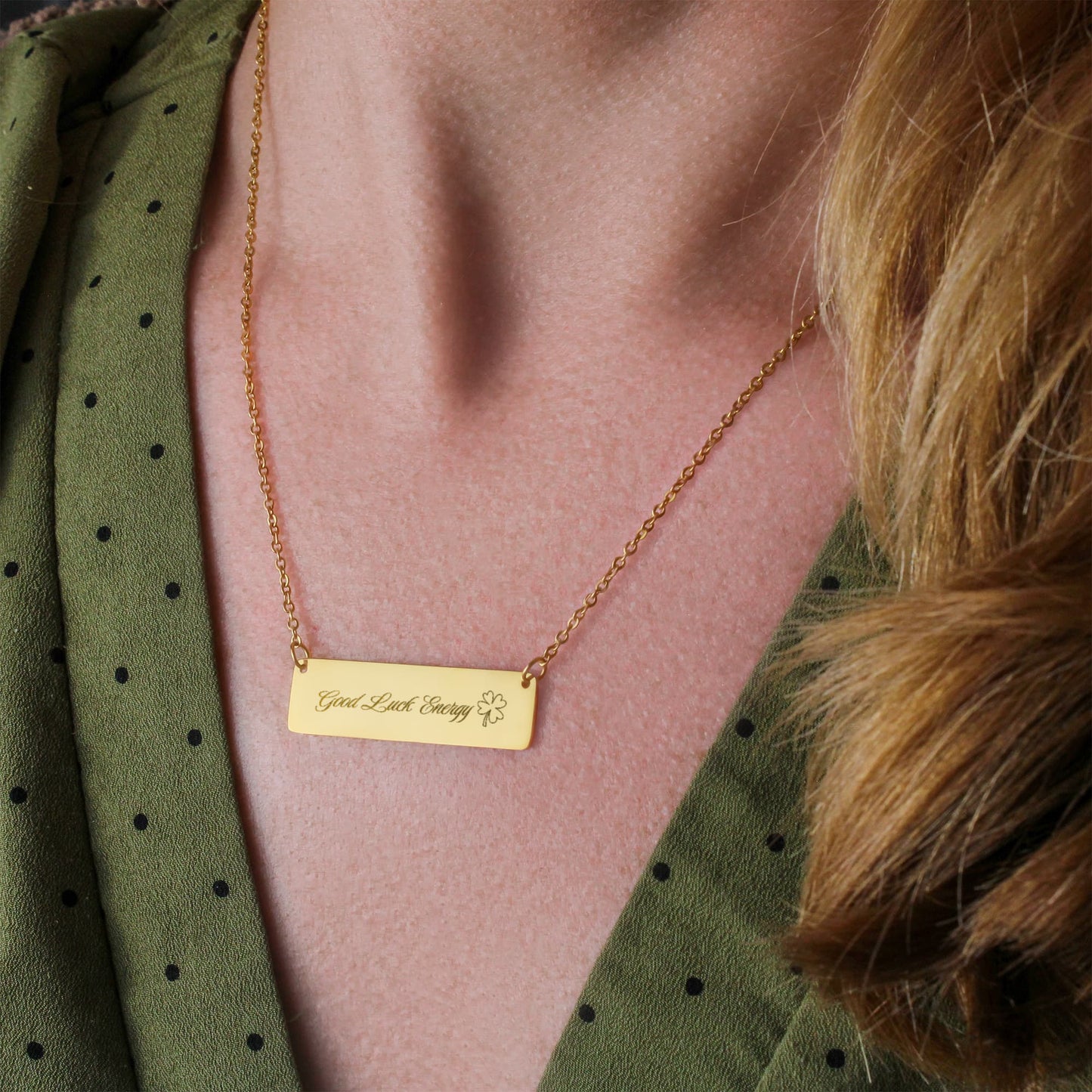 Charm & Dazzle Good Luck Energy Horizonal Bar Clover Necklace