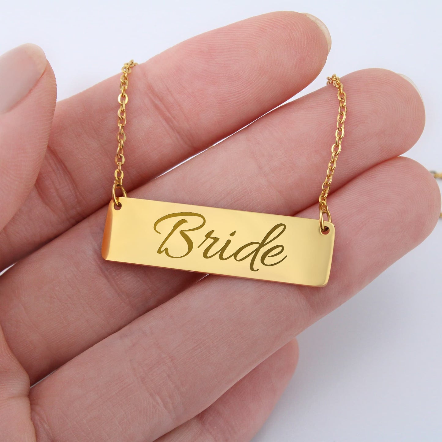 Bride Engraved Horizontal Bar Necklace by Charm & Dazzle