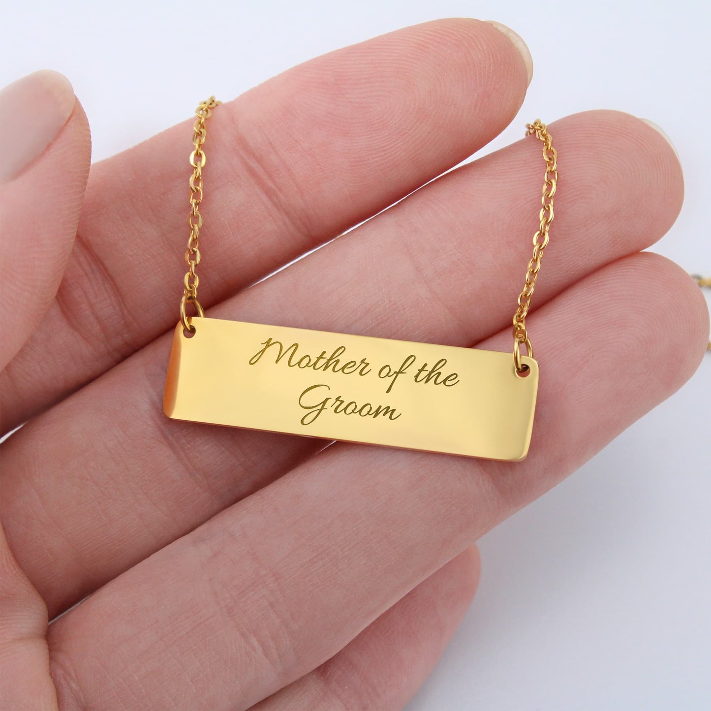 Mother of the Groom Engraved Horizontal Bar Necklace