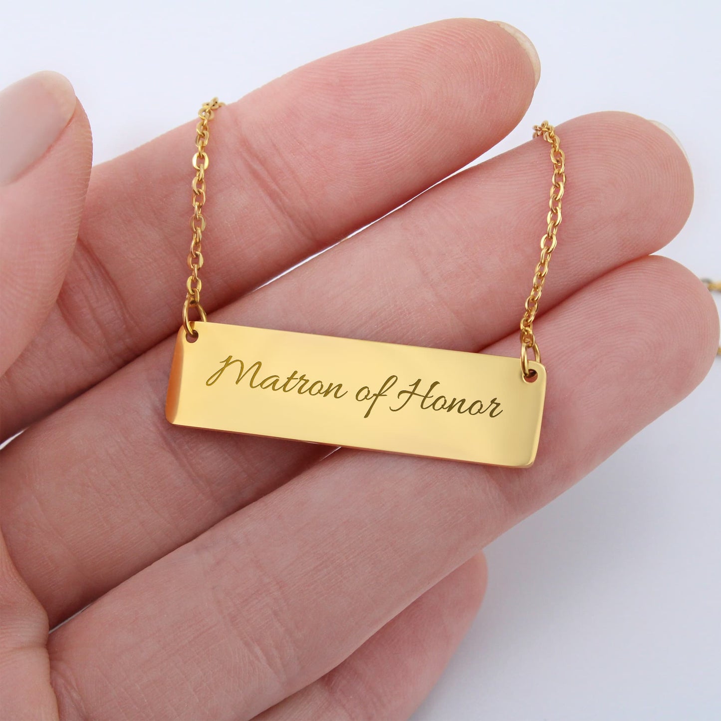 Matron of Honor Engraved Horizontal Bar Necklace