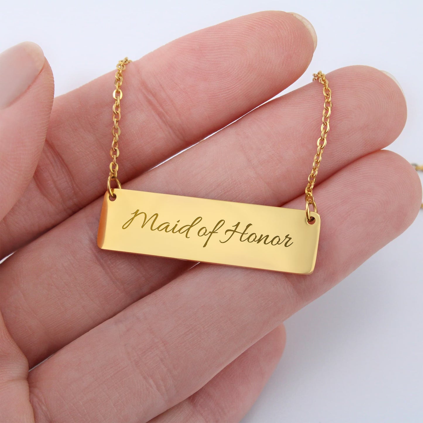 Maid of Honor Engraved Horizontal Bar Necklace