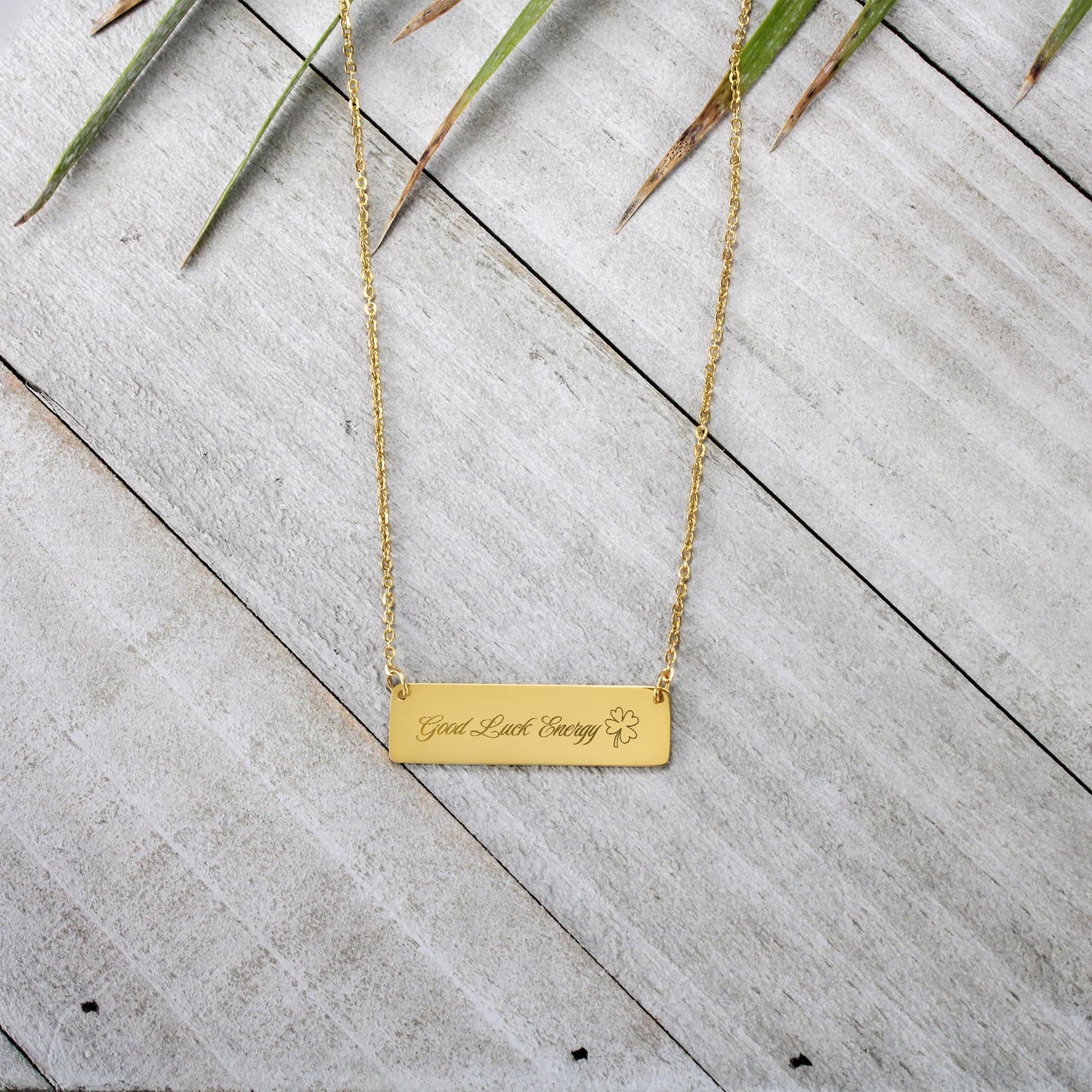 Charm & Dazzle Good Luck Energy Horizonal Bar Clover Necklace