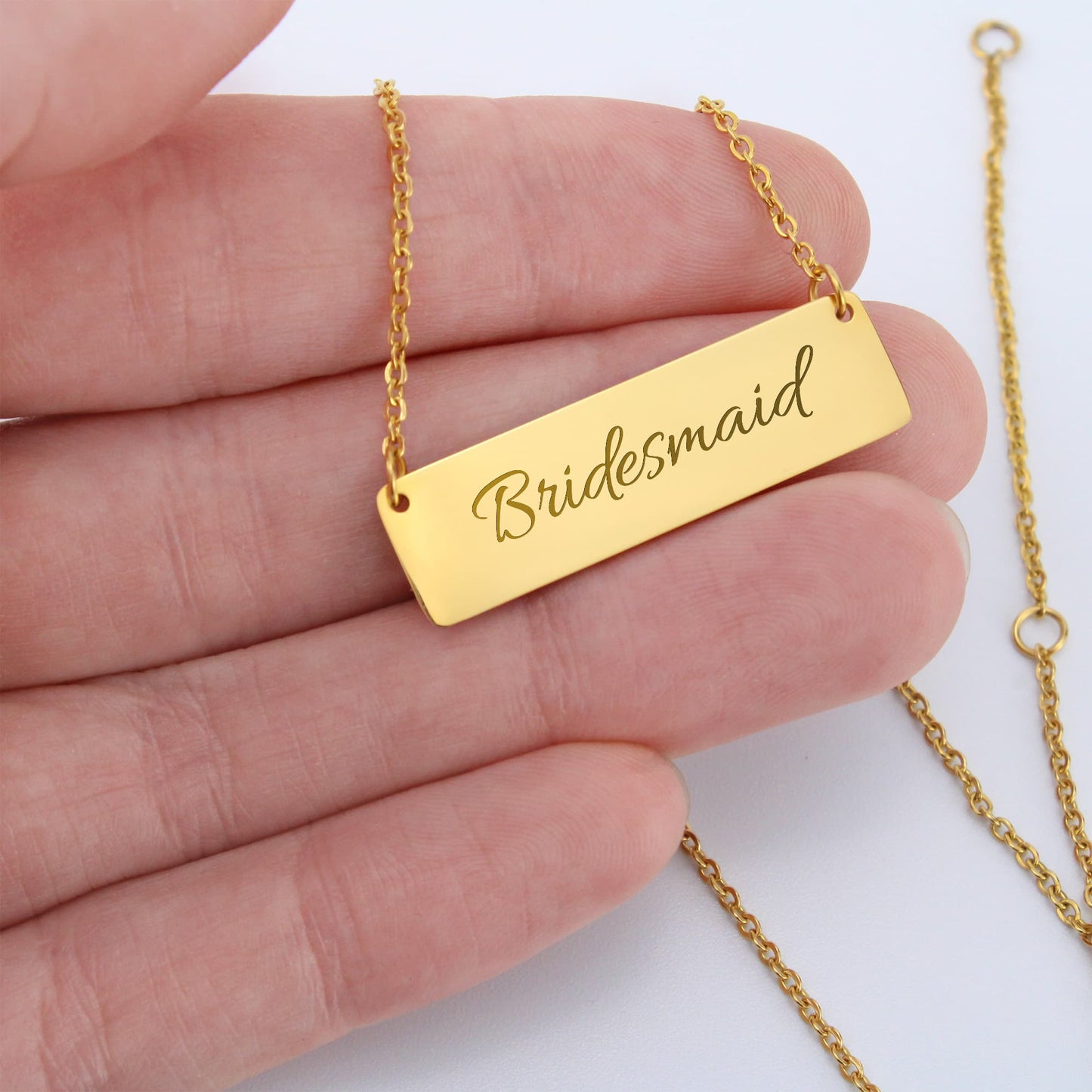 Bridesmaid Engraved Horizontal Bar Necklace by Charm & Dazzle