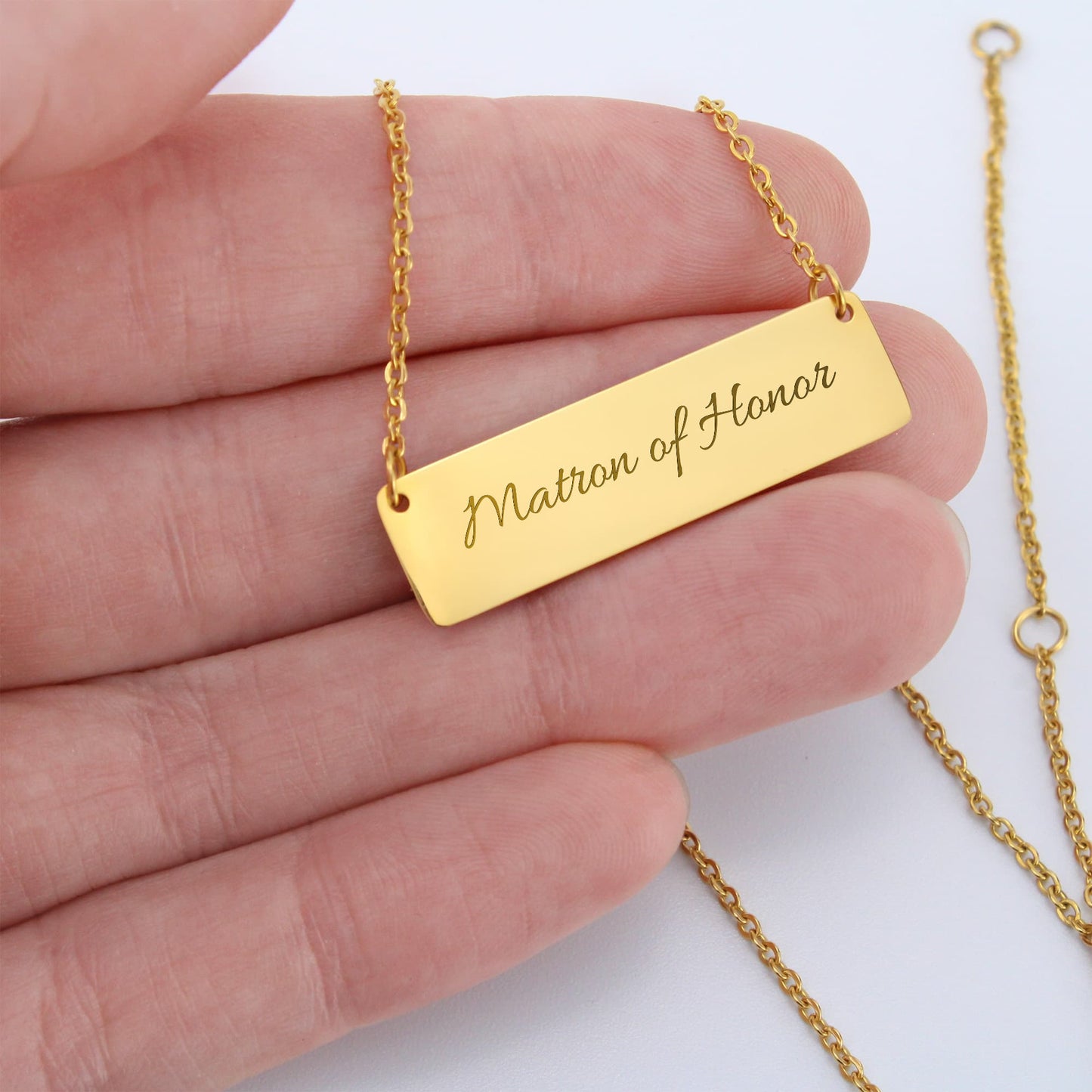 Matron of Honor Engraved Horizontal Bar Necklace