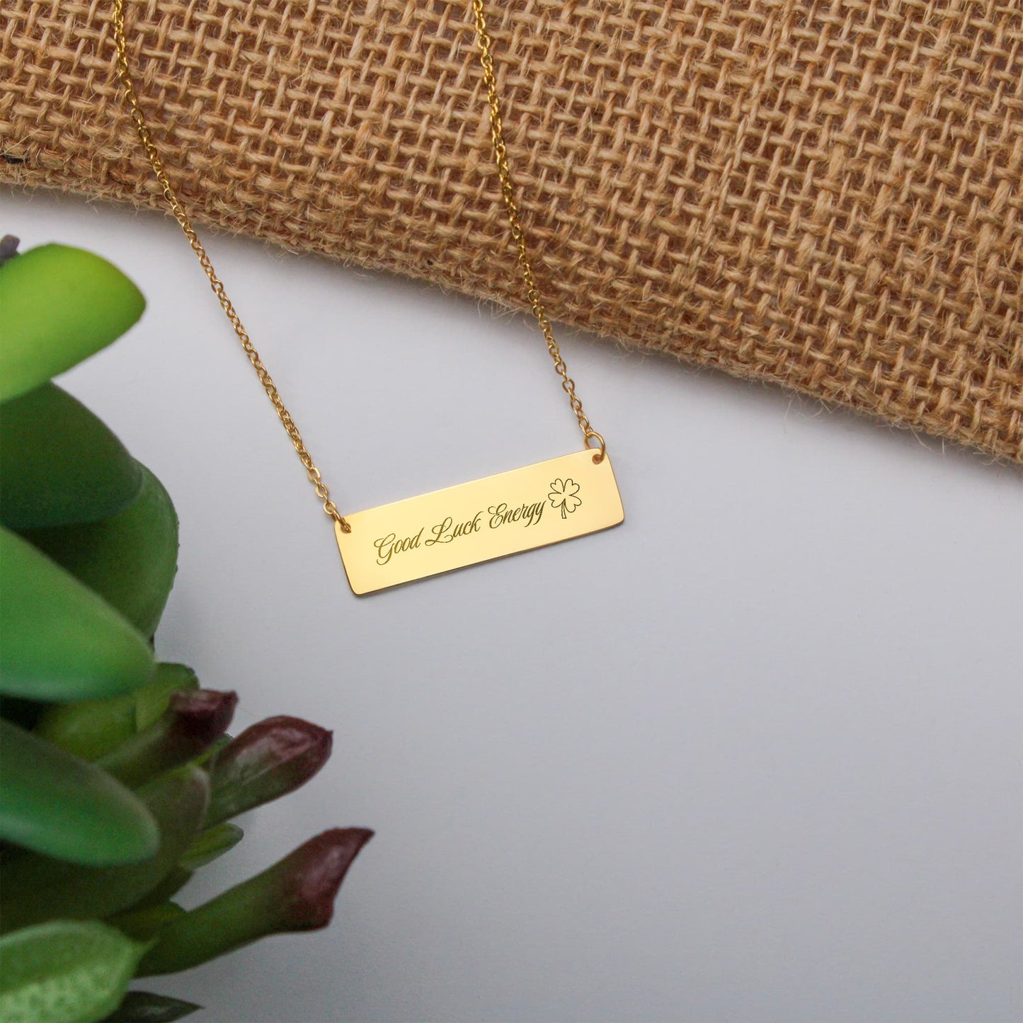 Charm & Dazzle Good Luck Energy Horizonal Bar Clover Necklace