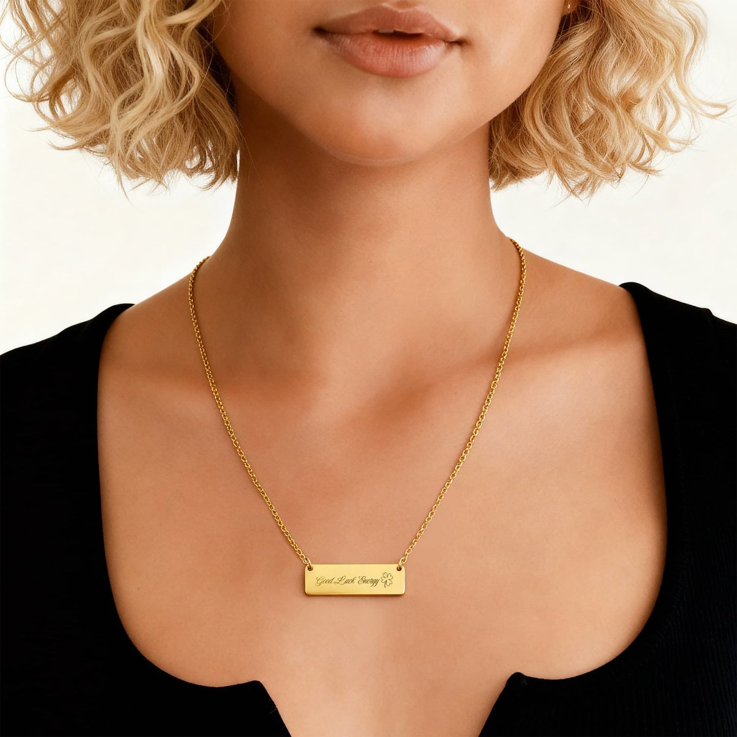 Charm & Dazzle Good Luck Energy Horizonal Bar Clover Necklace
