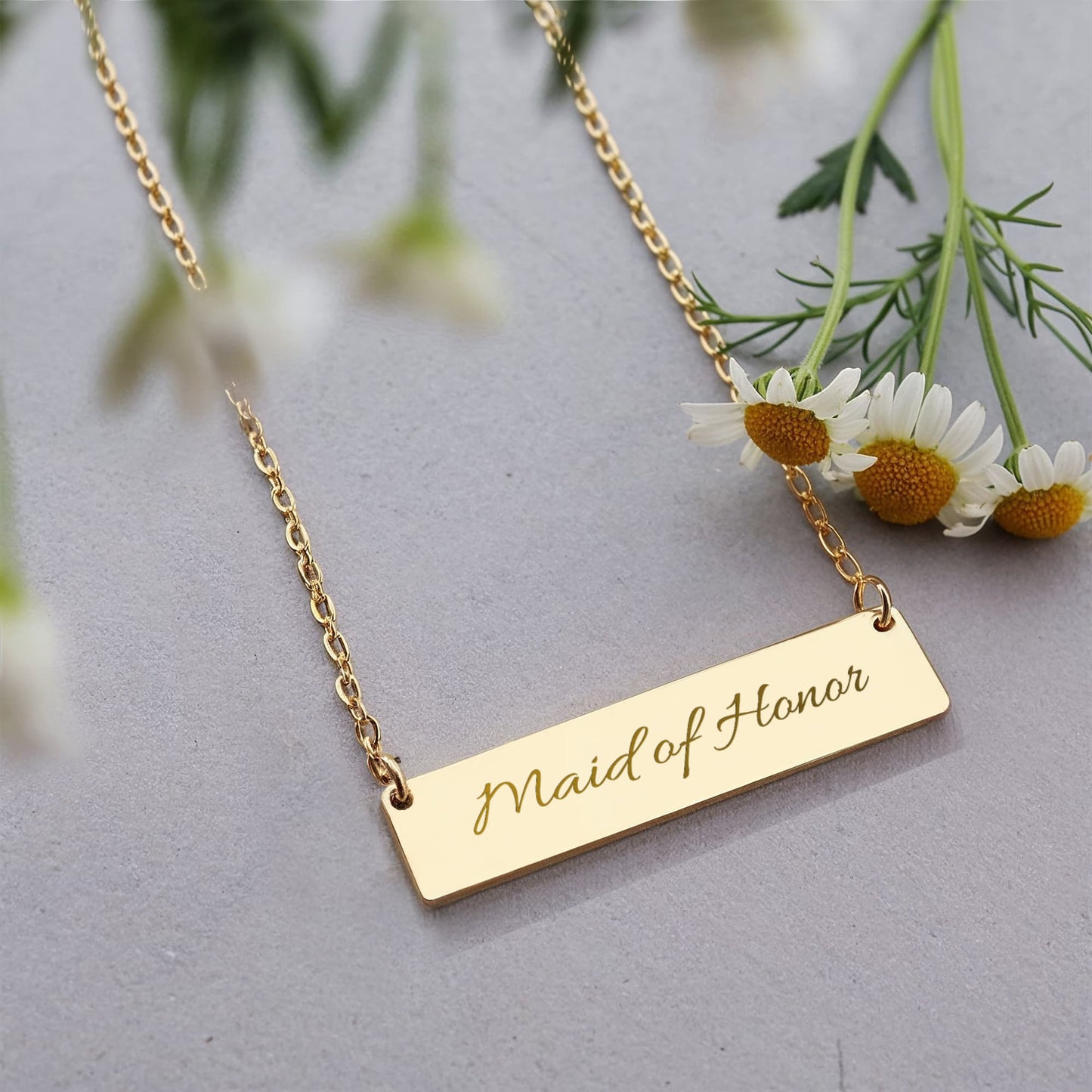 Maid of Honor Engraved Horizontal Bar Necklace