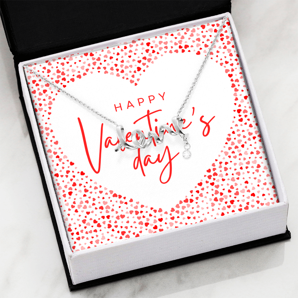 Valentine's Day Love Script Necklace | Romantic Hearts Edition | Gift Box for Her
