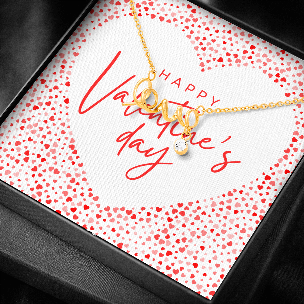 Valentine's Day Love Script Necklace | Romantic Hearts Edition | Gift Box for Her