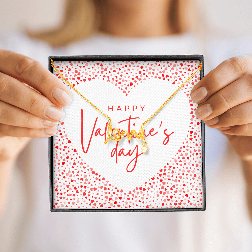 Valentine's Day Love Script Necklace | Romantic Hearts Edition | Gift Box for Her