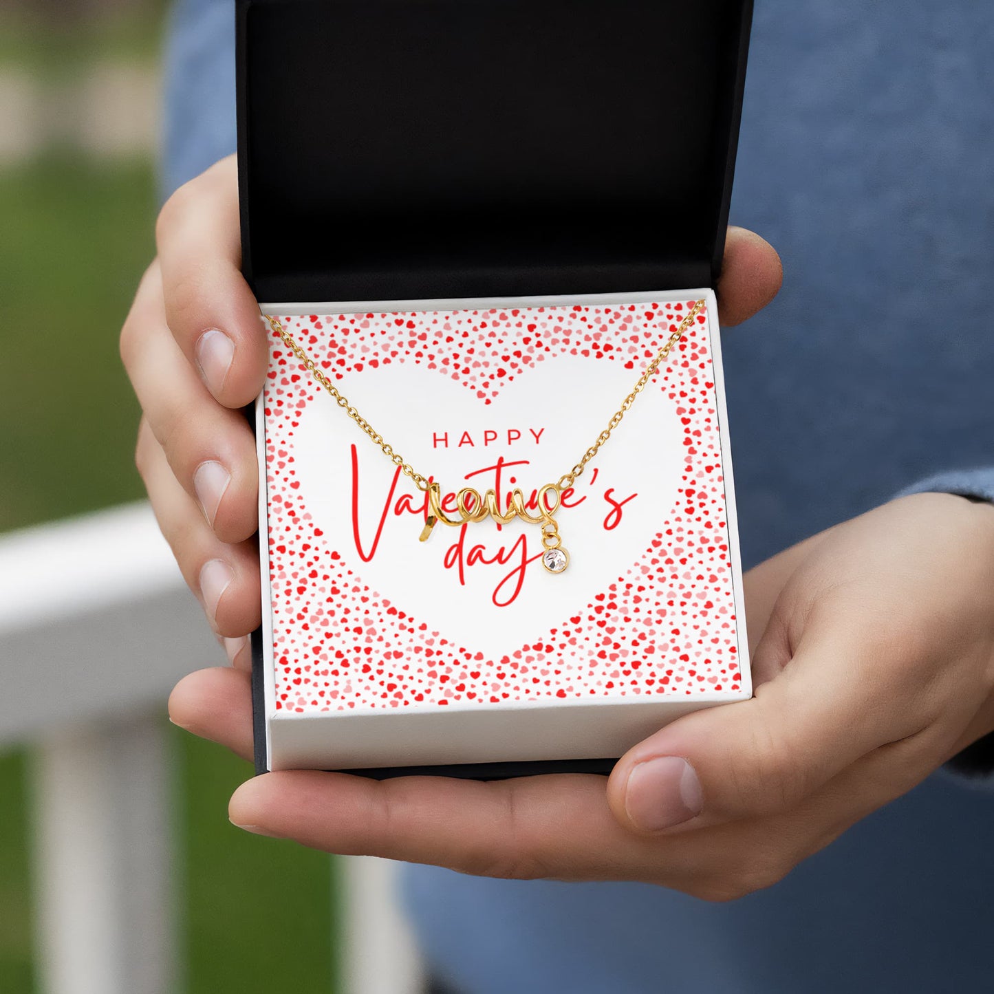 Valentine's Day Love Script Necklace | Romantic Hearts Edition | Gift Box for Her