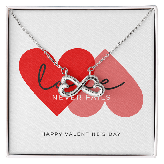 Love Never Fails Infinity Heart Necklace | Valentine's Day Jewelry and Gift Box