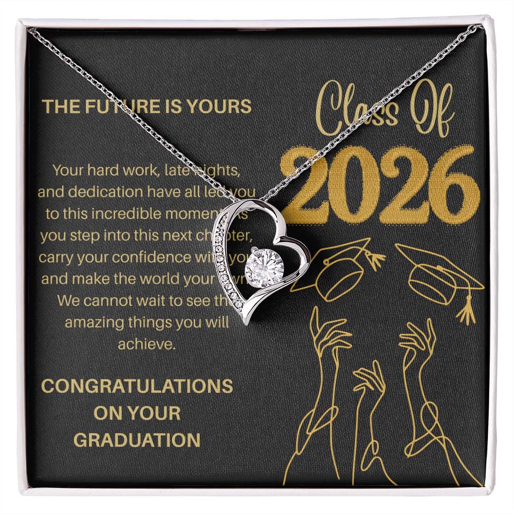 Class of 2026 Graduation Necklace for Her | Dazzling Heart Pendant & Inspirational Message Card | Charm & Dazzle