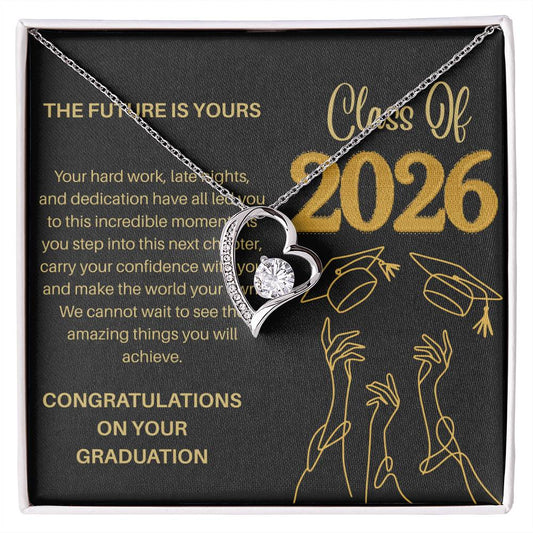 Class of 2026 Graduation Necklace for Her | Dazzling Heart Pendant & Inspirational Message Card | Charm & Dazzle