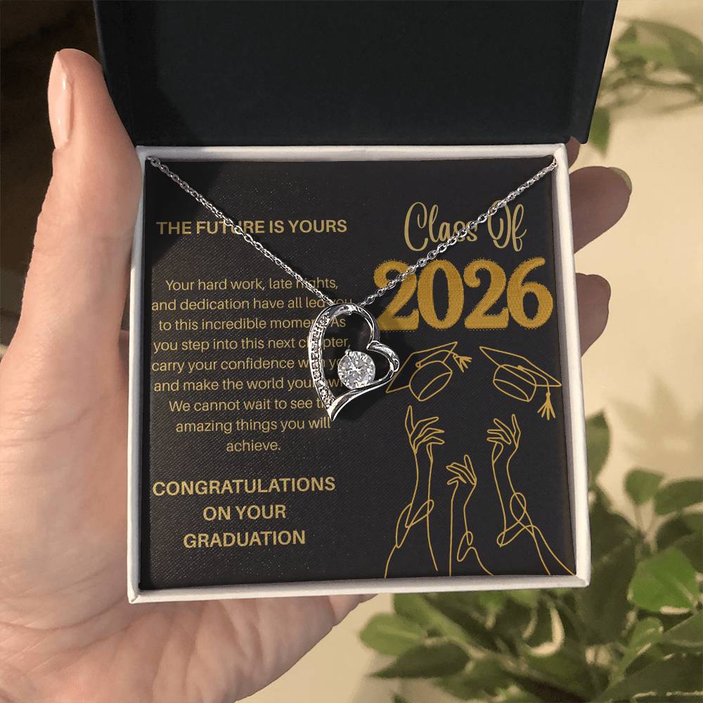 Class of 2026 Graduation Necklace for Her | Dazzling Heart Pendant & Inspirational Message Card | Charm & Dazzle