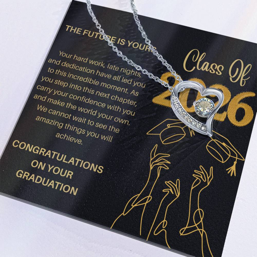 Class of 2026 Graduation Necklace for Her | Dazzling Heart Pendant & Inspirational Message Card | Charm & Dazzle