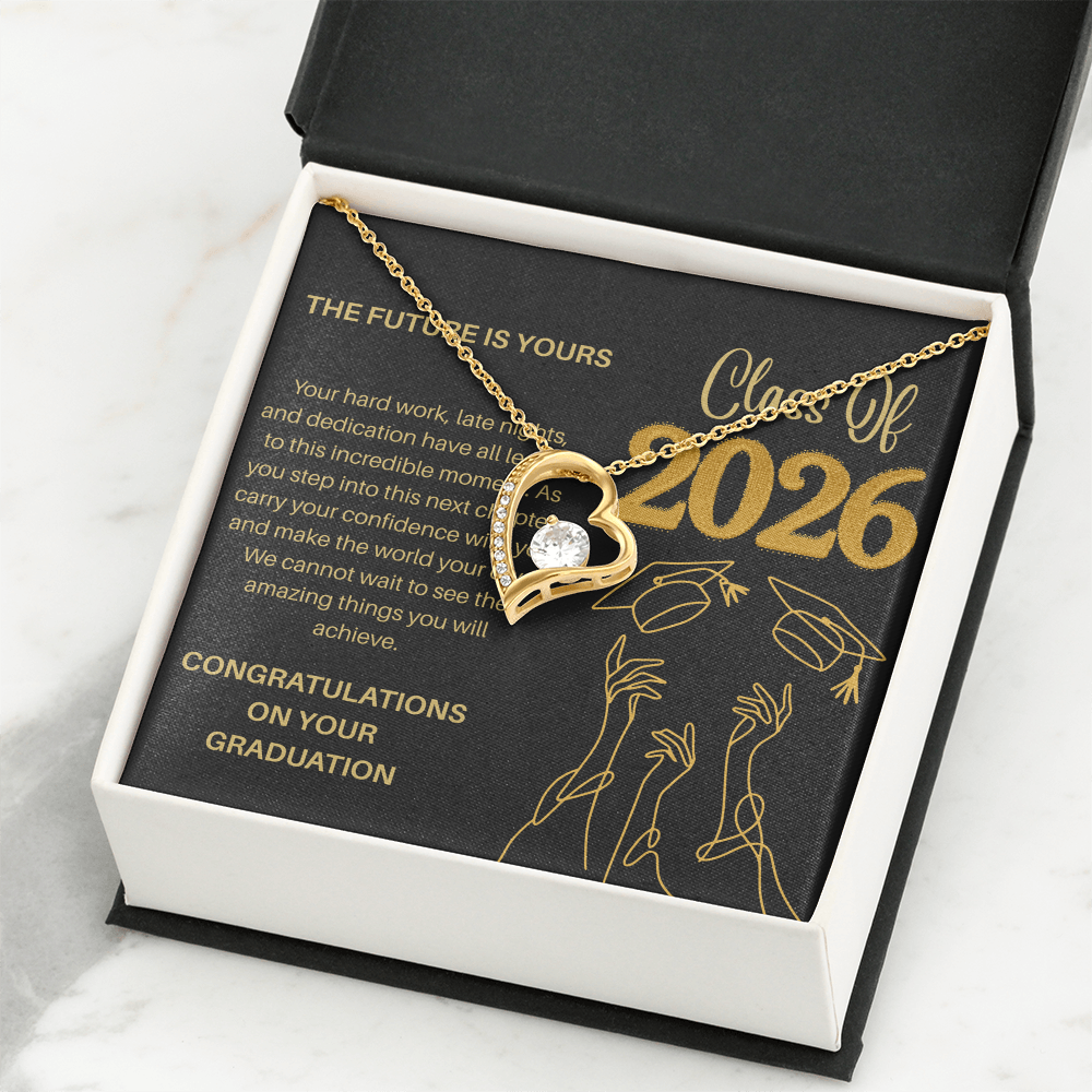 Class of 2026 Graduation Necklace for Her | Dazzling Heart Pendant & Inspirational Message Card | Charm & Dazzle