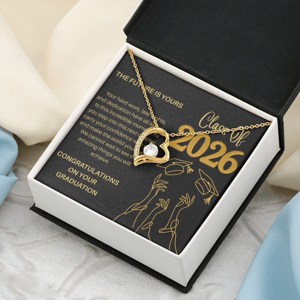 Class of 2026 Graduation Necklace for Her | Dazzling Heart Pendant & Inspirational Message Card | Charm & Dazzle