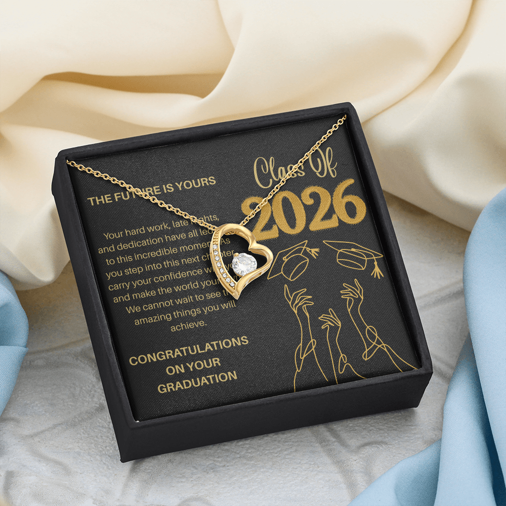 Class of 2026 Graduation Necklace for Her | Dazzling Heart Pendant & Inspirational Message Card | Charm & Dazzle