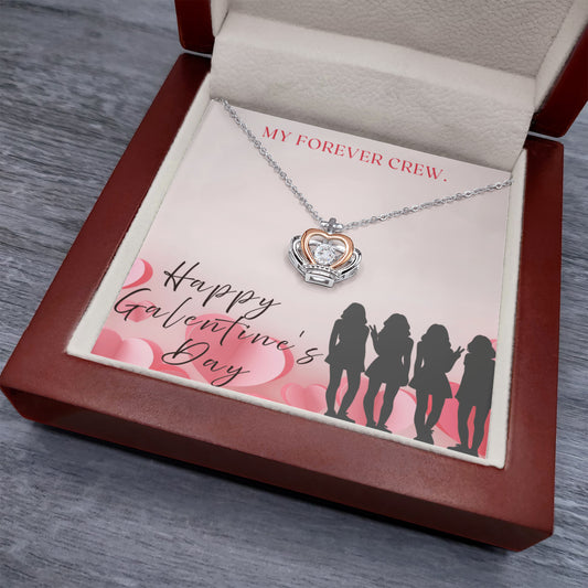 Galentine's Day Gift | Forever My Crew Message Card | Crown Pendant Necklace