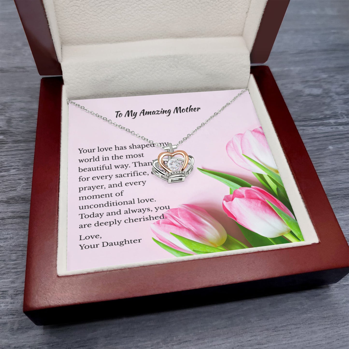 Any Occasion Daughter to Mother Gift | You are truly cherished | Crown Pendant Necklace